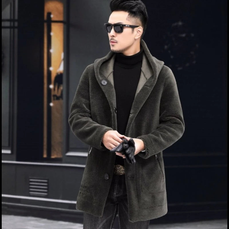 Men Winter Long Casual Thick Fleece Hooded Waterproof Jacket Male Real Fur Wool Coat  Outwear Vintage Clothing   G436 GONZALES ONLINE SHOP