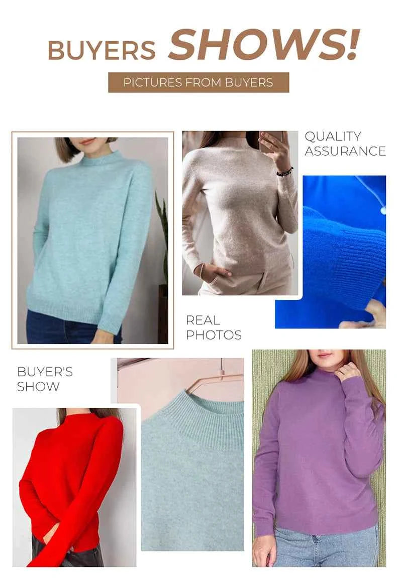 100% Merino Wool Cashmere Sweater Women Knitted Sweater Turtleneck Long Sleeve Pullovers Autumn Winter Clothing Warm Jumper Tops