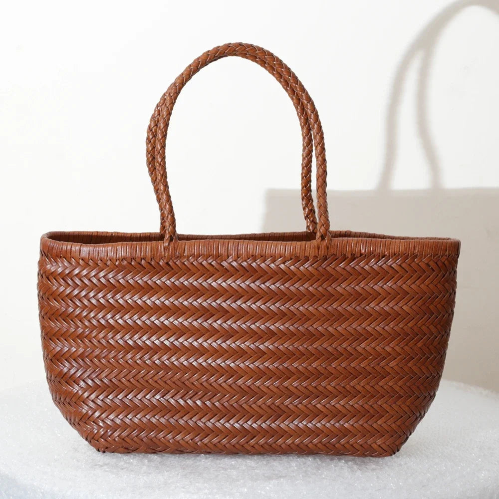 Handbags Women's Genuine Leather Shoulder Bag Weaving Casual Shopping Bag Vintage Big Tote Purse Cowhide Cross Hand Bags Lady GONZALES ONLINE SHOP