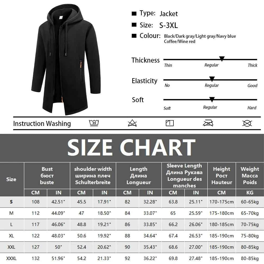 New Streetwear Men's Long Sleeve Sweatshirts for Men Zipper Hooded Oversize Winter Warm Jacket Coat Outdoor Tracksuit Men