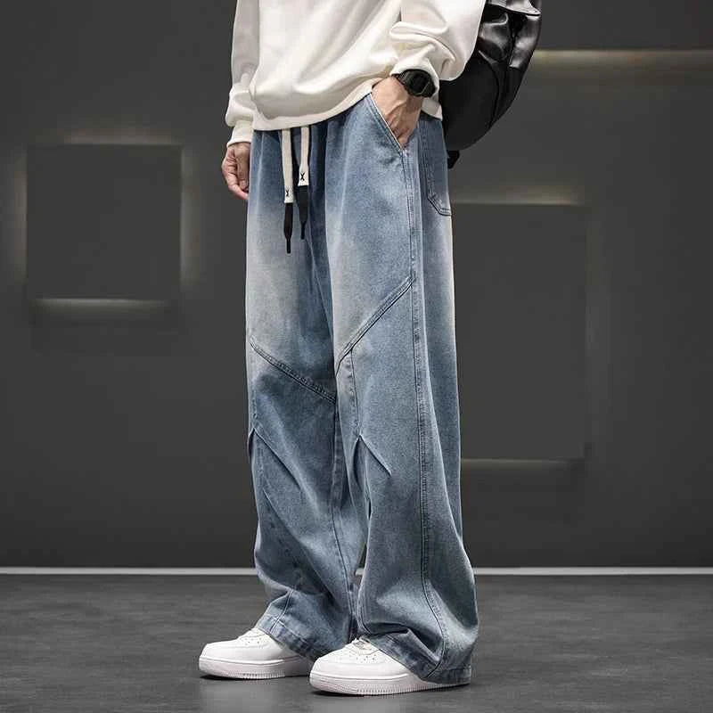 Men's Wide Leg Jeans Loose Casual Oversized Trousers Spring Fashion Streetwear Outdoor Neutral Style Washed Effect