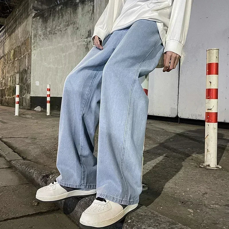 Men's Jeans Korean Version Student Casual Pants High Street Straight Loose Wide Leg Jeans Black Grey Blue Baggy Jeans GONZALES ONLINE SHOP