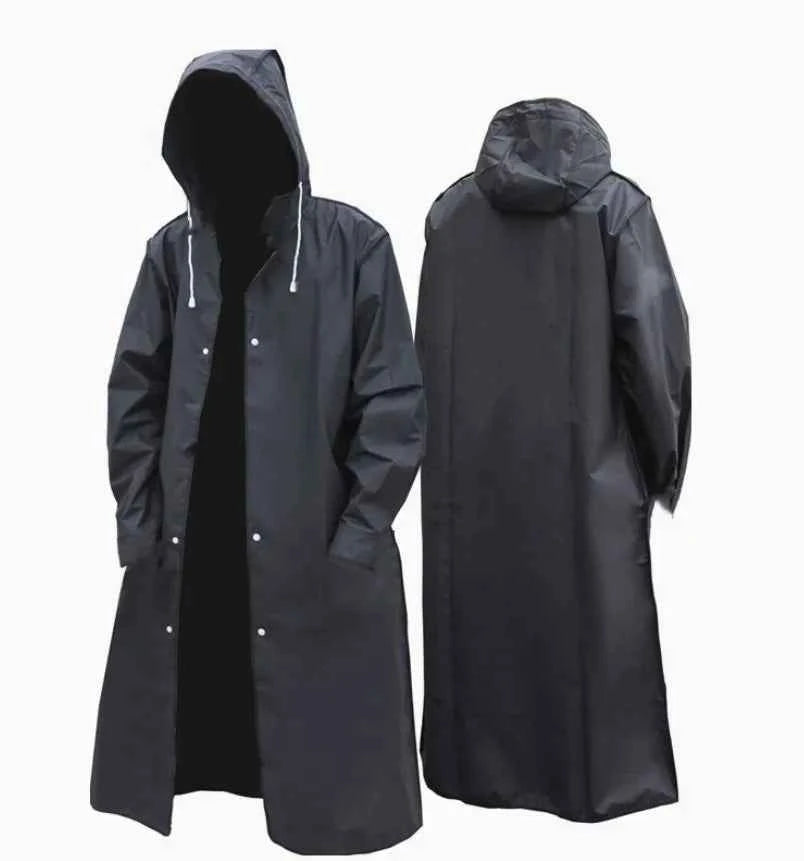 Imperméable Long Unisexe Adulte – Manteau de Pluie Épais à Capuche pour Randonnée & Plein Air