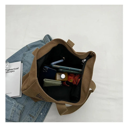 Women's Fashionable Canvas Tote Bag Spacious Durable Shoulder Bag with Zipper Closure Classic Design for Work GONZALES ONLINE SHOP