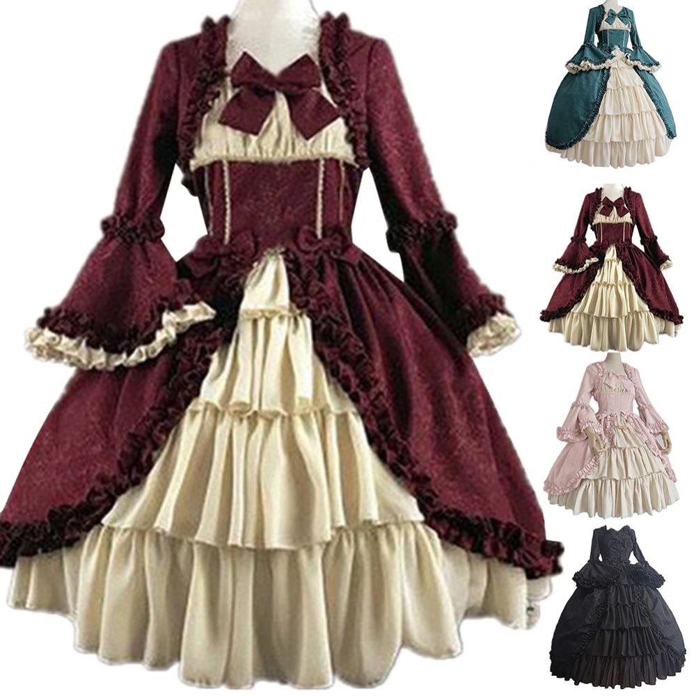 Elegant Medieval Retro Gothiced Court Lolita Dress Ball Dress Square Neck Tight Waist Bowknot Women Costume Vestido Dress GONZALES ONLINE SHOP