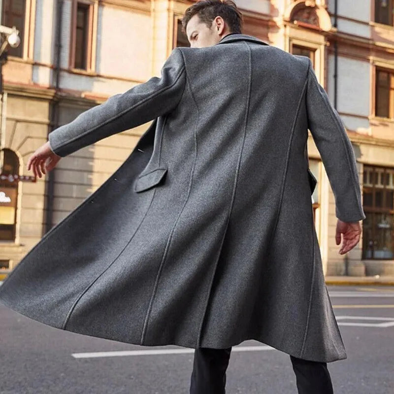 S-3XL Winter Men Coats Woolen Solid Long Sleeve Jackets Fleece  Overcoats Streetwear Fashion  Trench Outerwear GONZALES ONLINE SHOP