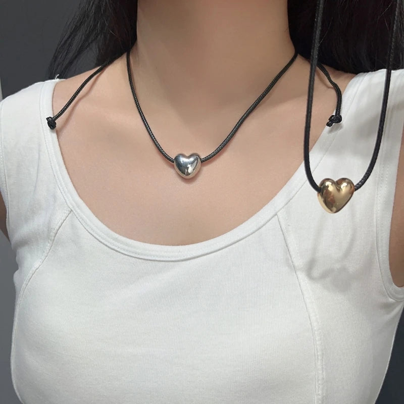 Love Heart Pendant Collar Necklace Short Black Rope Choker Necklace Fashion Jewelry Neck Clavicle Chain Necklace  Dropship GONZALES ONLINE SHOP