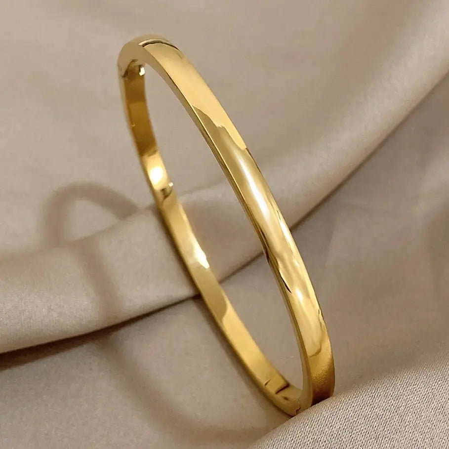 AENSOA Simple Classic Stainless Steel Slim Bracelet for Women Vintage Lightweight Gold Color Plain Bangles Basic Match Jewelry GONZALES ONLINE SHOP