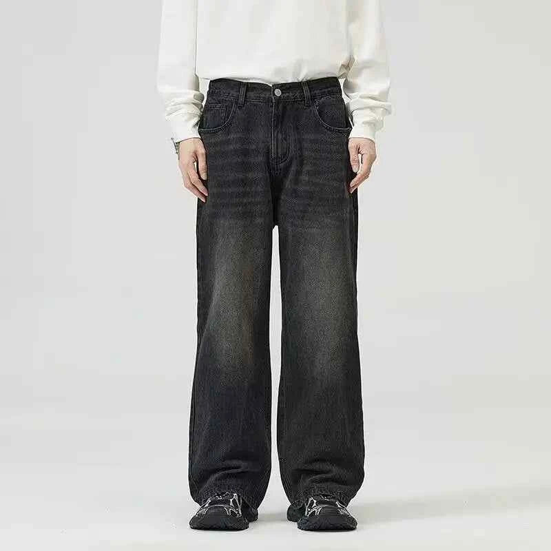 Black Jeans Men's Wide-leg Pants American Retro Washed Cleanfit Loose Straight 2025 Spring and Summer New