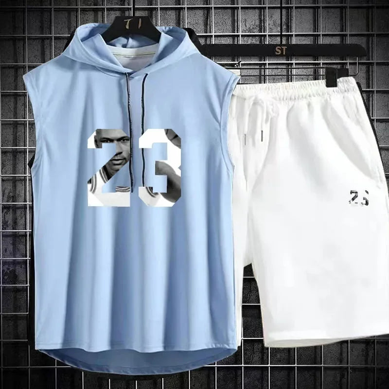 New Summer Men's Two Piece Set Casual T-Shirt and Shorts Set Men Women Sports Suit Fashion Short Sleeve Tracksuit Hooded T-shirt GONZALES ONLINE SHOP