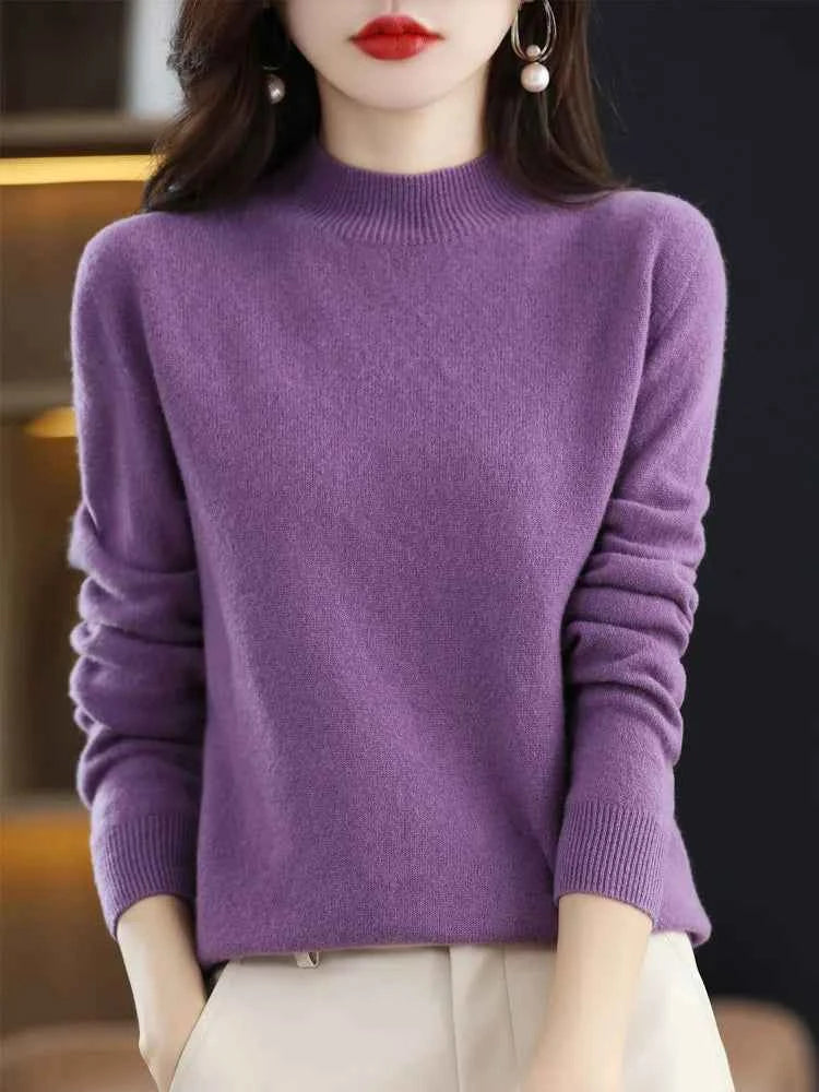 100% Merino Wool Cashmere Sweater Women Knitted Sweater Turtleneck Long Sleeve Pullovers Autumn Winter Clothing Warm Jumper Tops