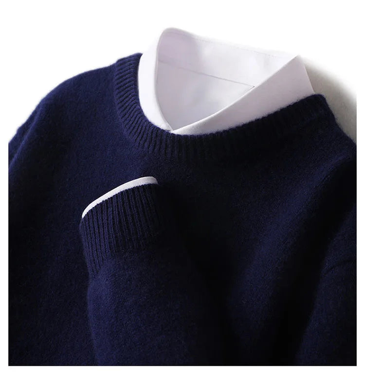 2023 Cashmere Sweater O-neck Pullovers Men's Loose Oversized Knitted Bottom Shirt Autumn Winter Fashion Korean Warm Men Top GONZALES ONLINE SHOP