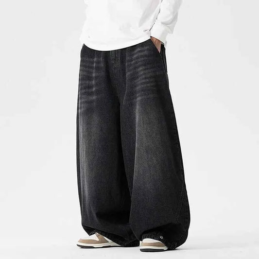 Denim Wide Leg Pants Mens Fashion Casual Pants Loose Hip Hop Lantern Pants Streetwear Jeans Male Elastic Waist Trousers Oversize