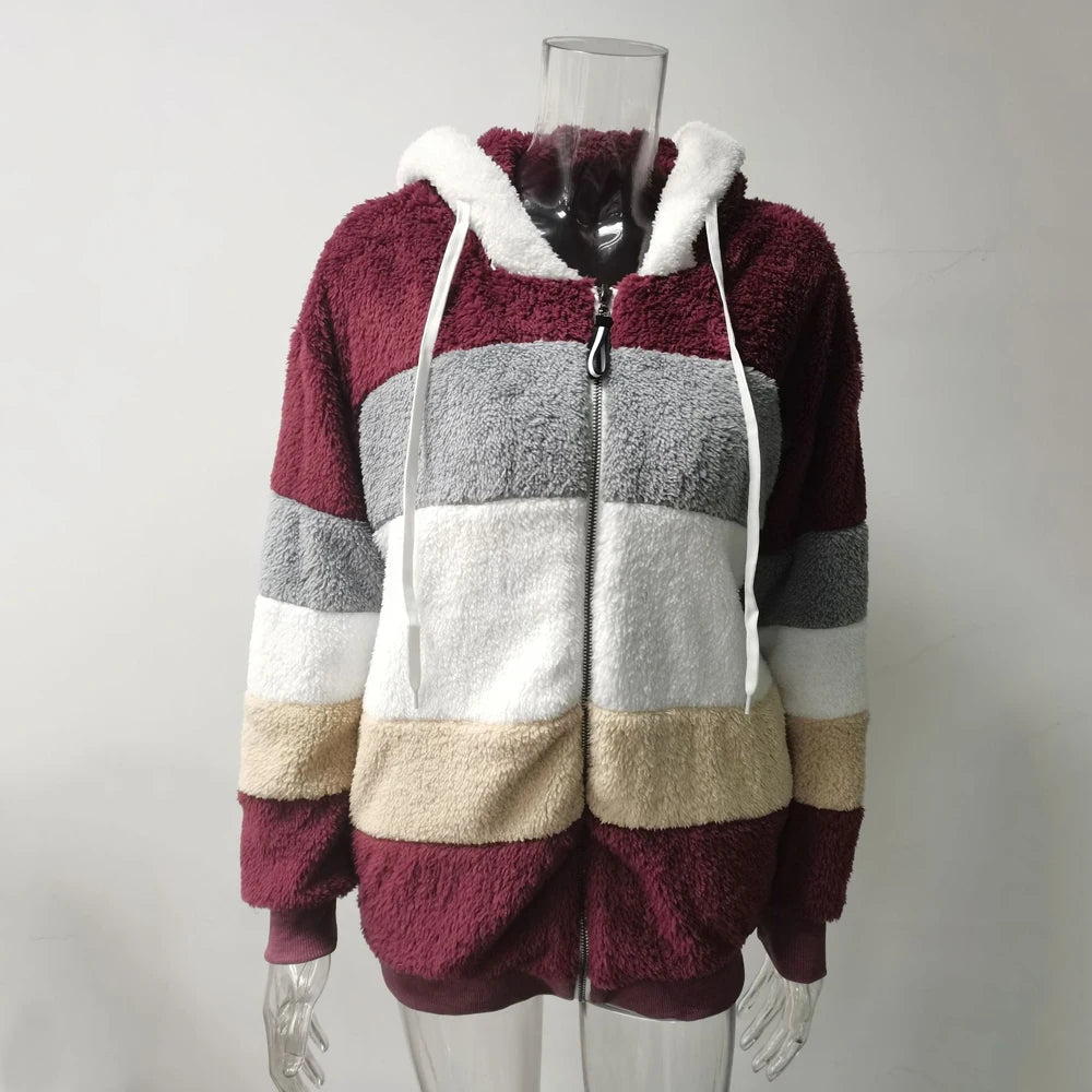 Oversized Jacket for Women Coat 2025 Autumn Winter Warm Plush Pocket Hooded Streetwear Loose Lady Zipper Cashmere Outerwear Coat GONZALES ONLINE SHOP