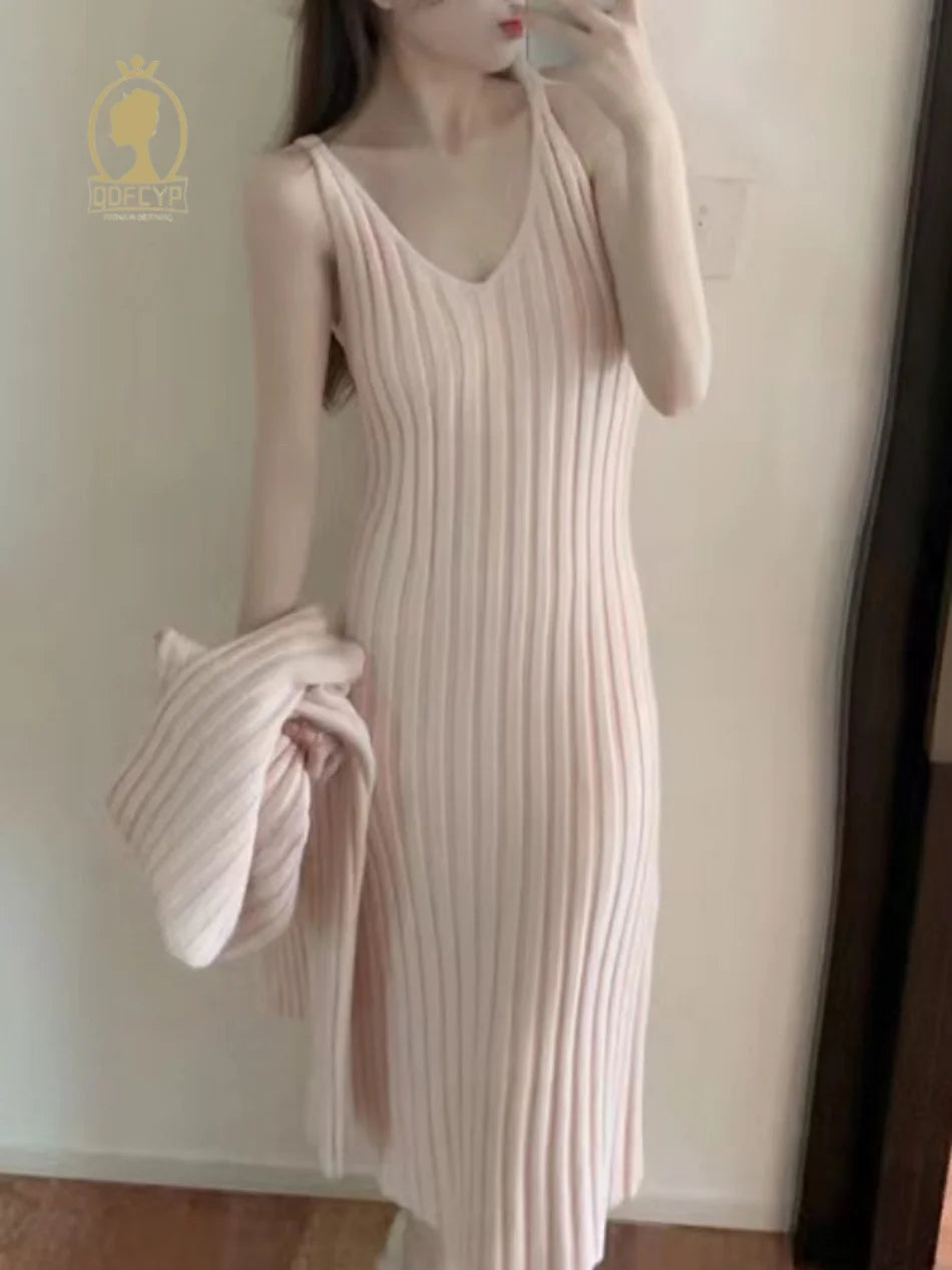 Women's Dress Sets Autumn Winter 2024 New Temperament Pullover Long Sleeve Knit Sundress Fashion Two-piece Dress Set for Women GONZALES ONLINE SHOP