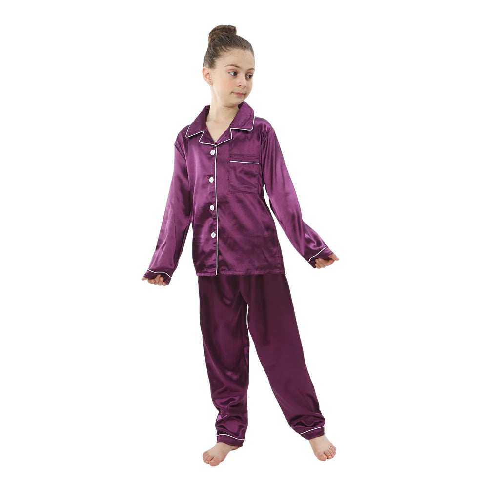 Children Silk Satin Pyjamas Set Baby Sleepwear Pijama Solid color Pajamas Suit Boys Girls Nightwear Autumn Kids Loungewear Pjs GONZALES ONLINE SHOP