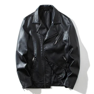 MAIDANGDI Men's  Leather Jacket  Irregular Coat  Motorcycle Style Windproof Top  Synthetic Leather  Solid Color  Oversized Size GONZALES ONLINE SHOP