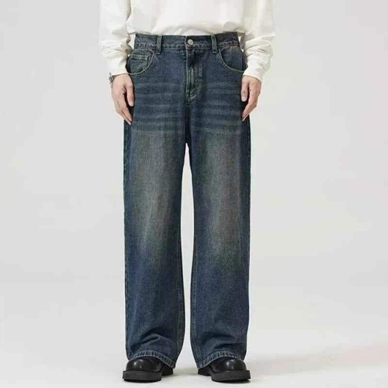 Male Classic America Hip Hop Rap Jeans Wide Leg Youth Popular Jeans Men Straight Leg Retro Loose Trousers Oversized Denim Pants
