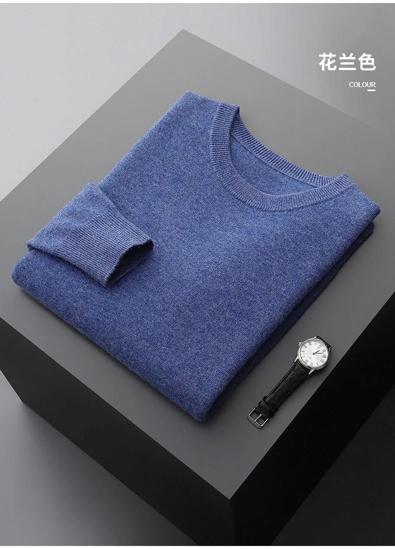 MVLYFLRT 100% Pure Merino Wool Sweater Men's Round Neck Pullover Tops Autumn Winter Thin Solid Color Sweater Versatile Basic GONZALES ONLINE SHOP