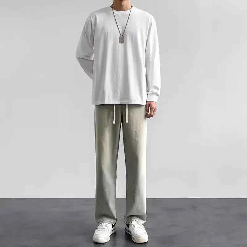Autumn Jeans Men's Baggy Straight Drawstring Elastic Waist Personality Fashion Vintage Denim Trousers Streetwear 3XL