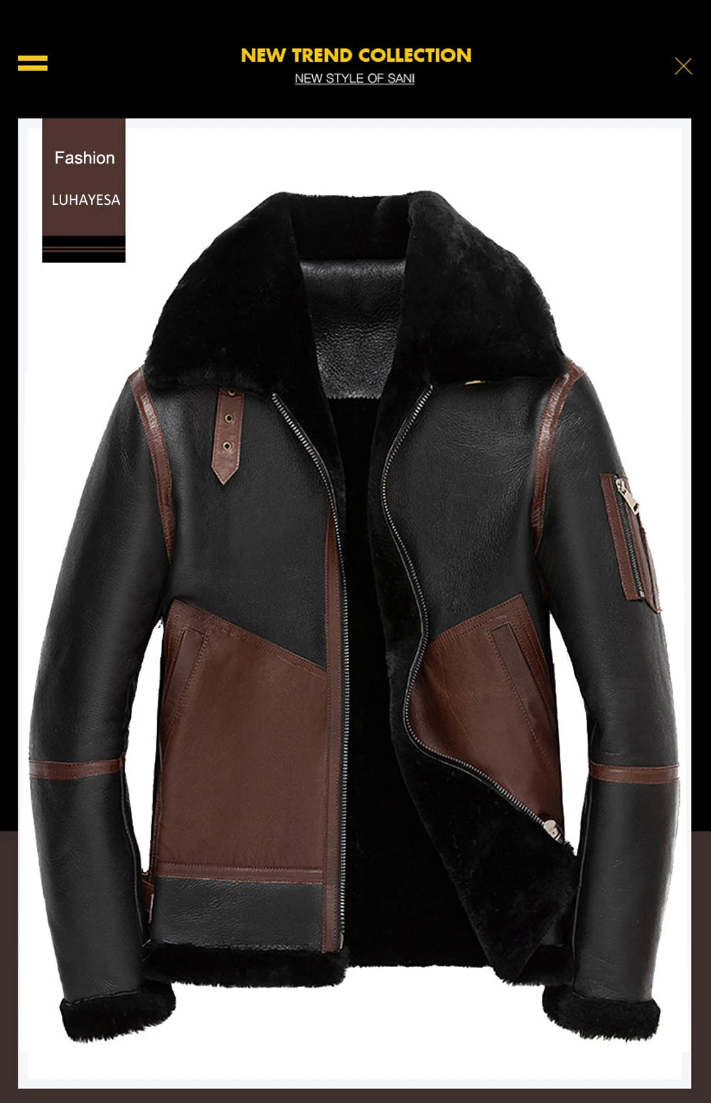 New Brown Slim Short Natural Sheepskin Fur Shearling Jacket Men Winter Warm Thicken Real Fur Coats GONZALES ONLINE SHOP