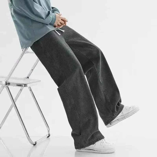 Autumn Jeans Men's Baggy Straight Drawstring Elastic Waist Personality Fashion Vintage Denim Trousers Streetwear 3XL