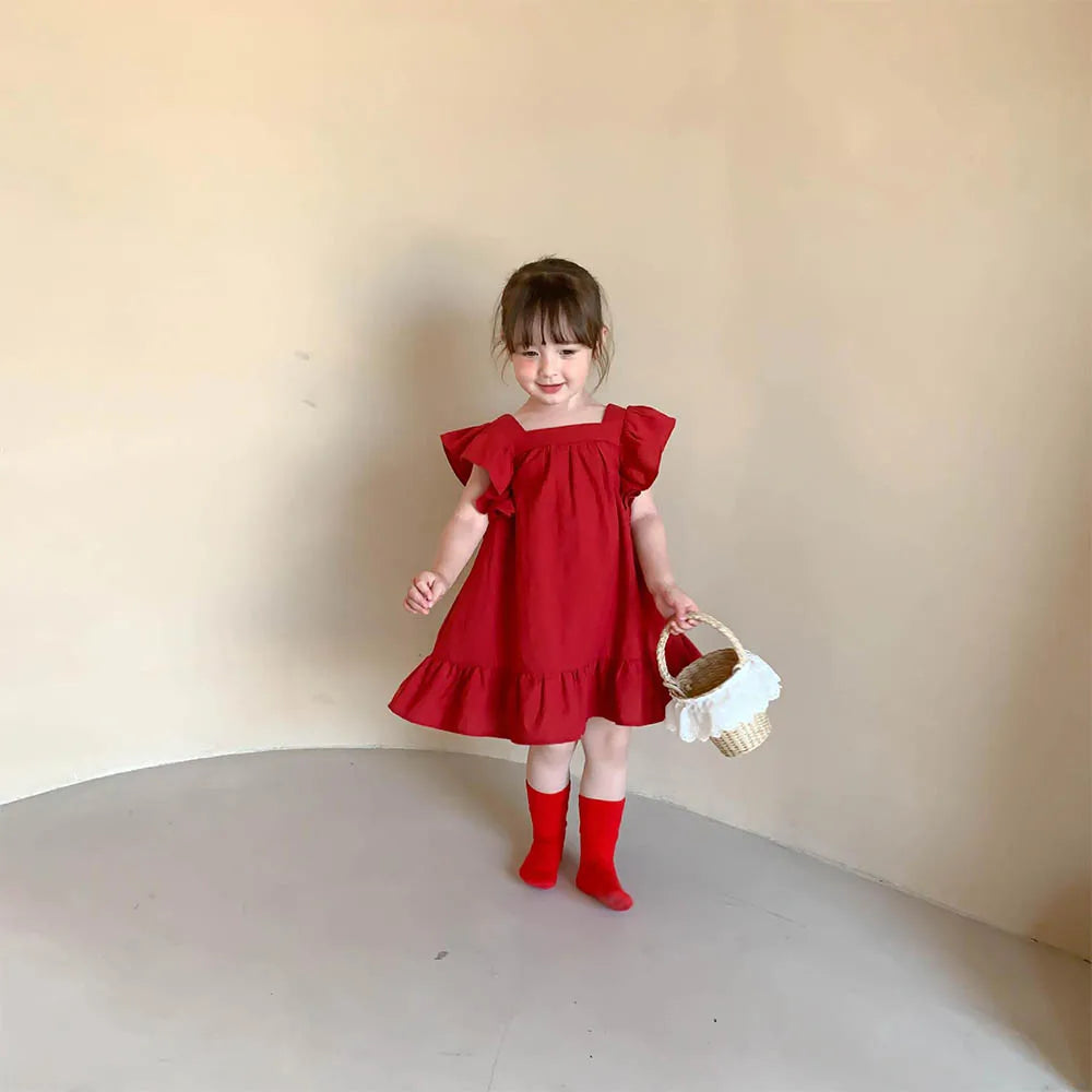 Bear Leader Summer Girls Dresses Flying Sleeve Dress Casual Ruffled Dresses Solid Back Bowknot A Line Baby Dresses Kids Clothes GONZALES ONLINE SHOP