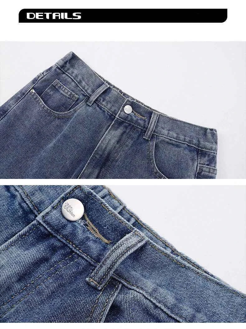 2026 New Korean Men's Casual Long Jeans Classic Man Straight Denim Wide-leg Pants Solid Color Light Blue Grey Black
