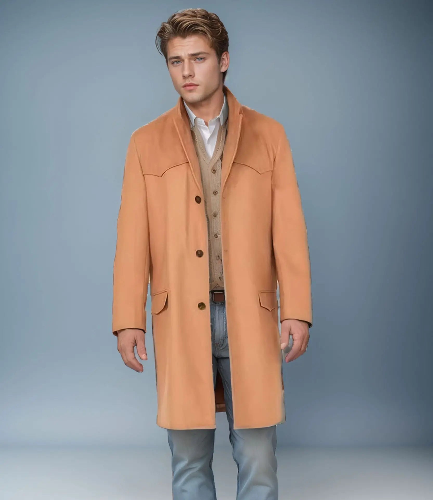 Men's Korean-style Fashionable Spliced Single-breasted Mid-long Business Overcoat of Woolen Coat in Autumn and Winter S-XXL GONZALES ONLINE SHOP