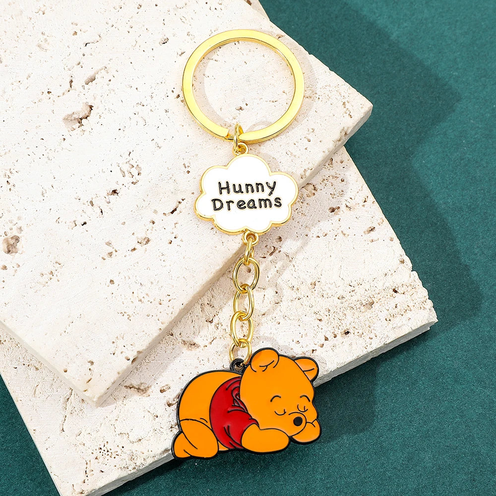 Disney Winnie the Pooh Keychain Cartoon Figure Pooh Bear Metal Badge Pendant Keyring Kawaii Key Holder Cute Jewelry Accessories GONZALES ONLINE SHOP