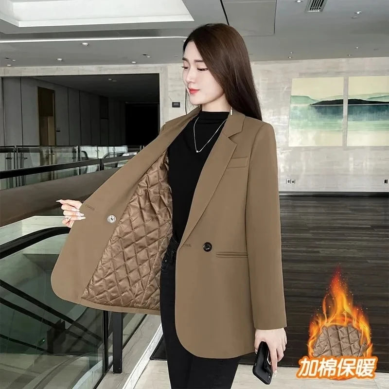 2024 Womens Blazers Autumn Winter Warm Blazer Suits Elegance Slim Suit Coat Office Lady Chic Blazers Jacket Ladies Outwear Tops GONZALES ONLINE SHOP