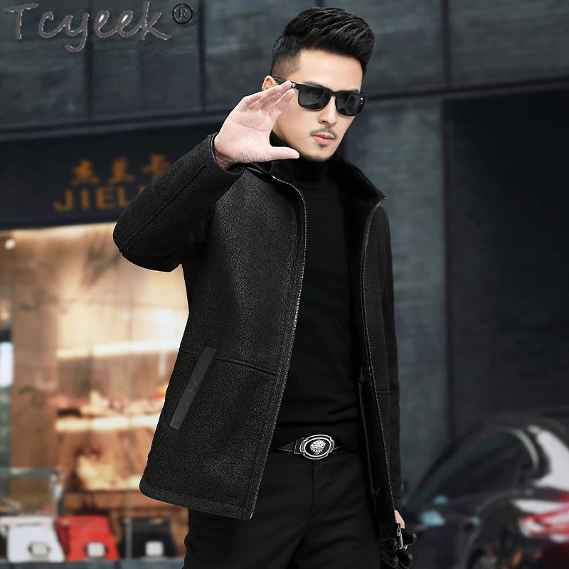 Tcyeek Natural Fur Jackets Winter Jacket for Men Thickened Genuine Leather Jacket Men Fashion Real Sheepskin Fur Coat Male Black GONZALES ONLINE SHOP