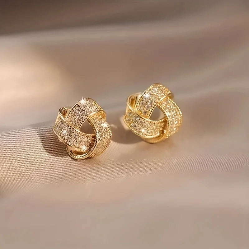 Elegant Sparkling Knotted Alloy Stud Earrings With Imitation Zircon Decor, Daily Decoratiions,Small With Stainless Steel Needles GONZALES ONLINE SHOP