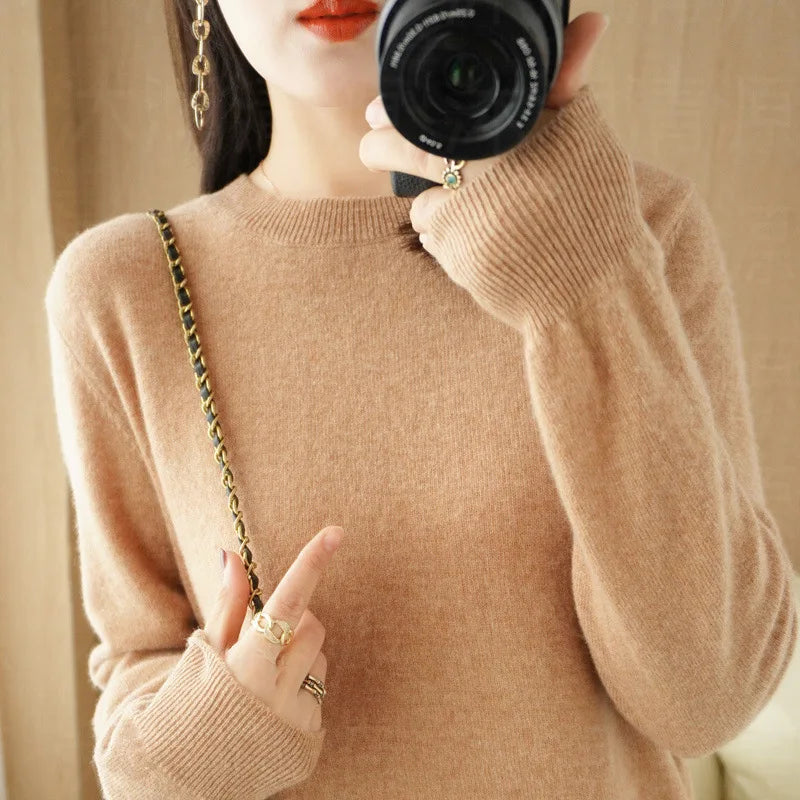 Autumn And Winter Cashmere Sweater Women's Crew Neck Pullover Casual Knitted Top Women's Short Undercoat Fashion 18 Colors GONZALES ONLINE SHOP