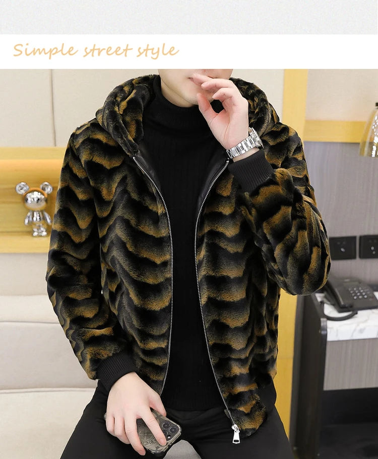 2022 Winter Faux Fur Mink Jackets Men Thicken Warm Imitation Fur Hooded Coat Slim Casual Business Social Jackets Men Clothing GONZALES ONLINE SHOP