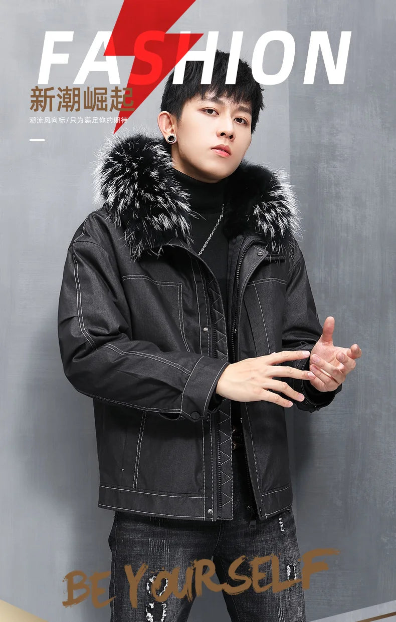 AYUNSUE Men's Winter Coat Men's Parkas Rabbit Fur Lining Coats Short Warm Fashion Casual Male Fur Jacket Jaqueta Masculina Lq GONZALES ONLINE SHOP