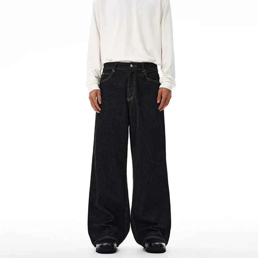 Non-fading Original Color Jeans Men's High Quality Loose Straight Denim Pants Classic American Retro Wide Leg Autumn Trousers