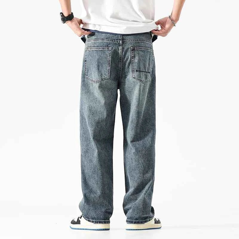 Wide Leg Jeans Men Baggy Pants Summer Straight Cut Loose Retro Blue Denim Pants Streetwear Fashion Pockets Vintage Man Clothes