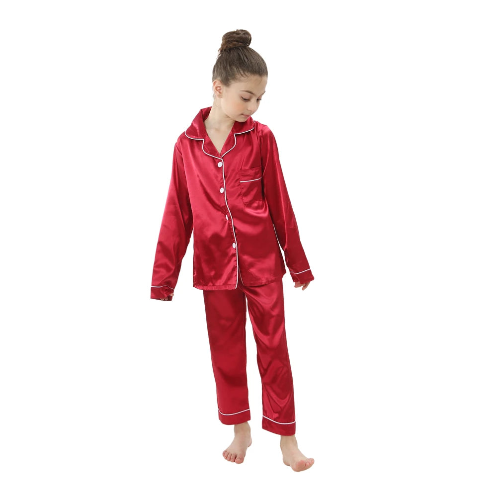 Children Silk Satin Pyjamas Set Baby Sleepwear Pijama Solid color Pajamas Suit Boys Girls Nightwear Autumn Kids Loungewear Pjs GONZALES ONLINE SHOP