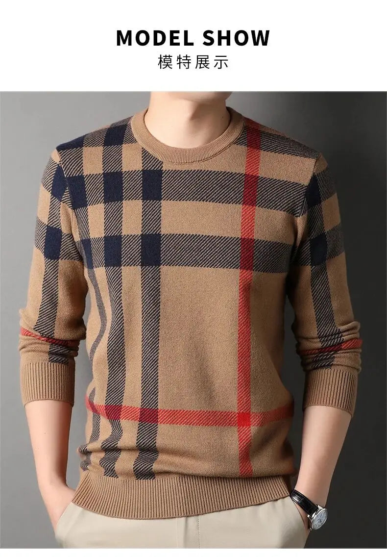 High Quality Luxury Men's Knitted Pullover Autumn Winter O-Neck Striped Wool Sweater British Casual Fashion Versatile Knitwear GONZALES ONLINE SHOP