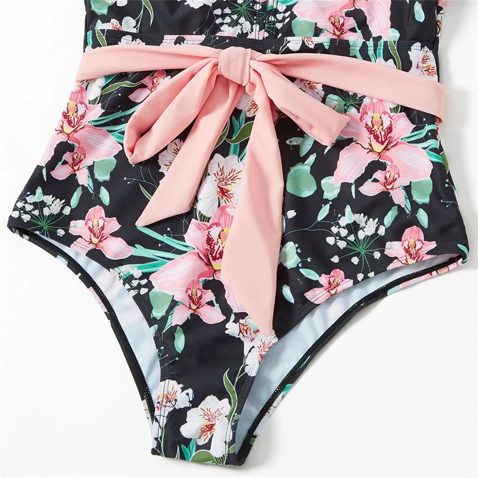 PatPat Family Matching Allover Floral Print Swim Trunks Shorts and Ruffle-sleeve Belted One-Piece Swimsuit Suitable for Summer GONZALES ONLINE SHOP