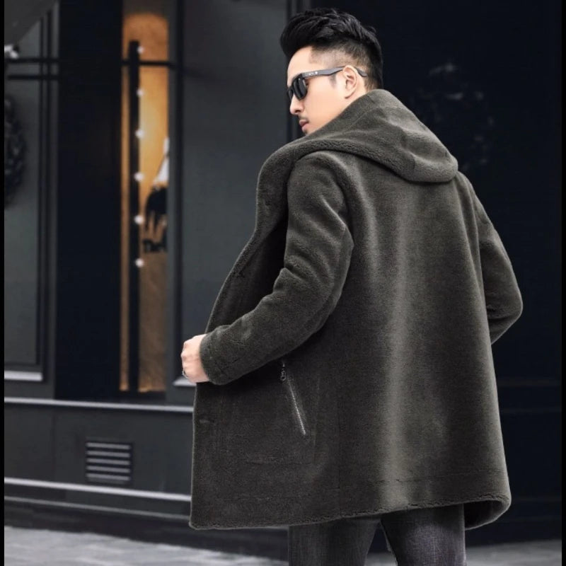 Men Winter Long Casual Thick Fleece Hooded Waterproof Jacket Male Real Fur Wool Coat  Outwear Vintage Clothing   G436 GONZALES ONLINE SHOP