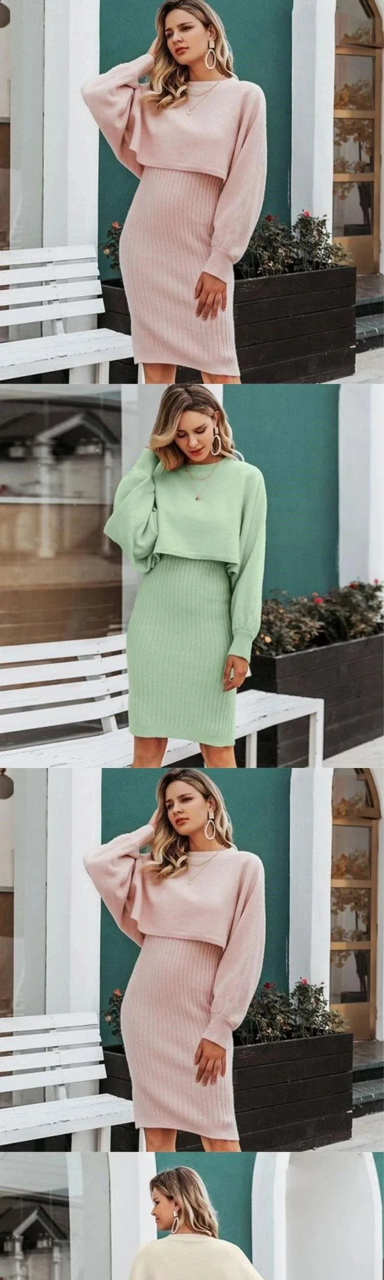 Fashion Sexy Knitted Dress Two-piece Set Women 2023 Spring Autumn New Temperament Solid Long-sleeved Sweater Women's Outtifits GONZALES ONLINE SHOP