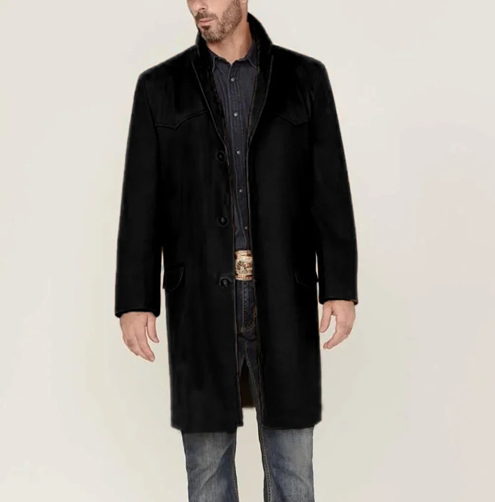 Men's Korean-style Fashionable Spliced Single-breasted Mid-long Business Overcoat of Woolen Coat in Autumn and Winter S-XXL GONZALES ONLINE SHOP