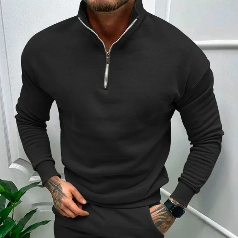 Autumn Thick Warm Knitted Sweaters Comfy Clothing Half Zip Fleece Winter Coat Solid Long Sleeve Turtleneck Shirts Pullover Men GONZALES ONLINE SHOP