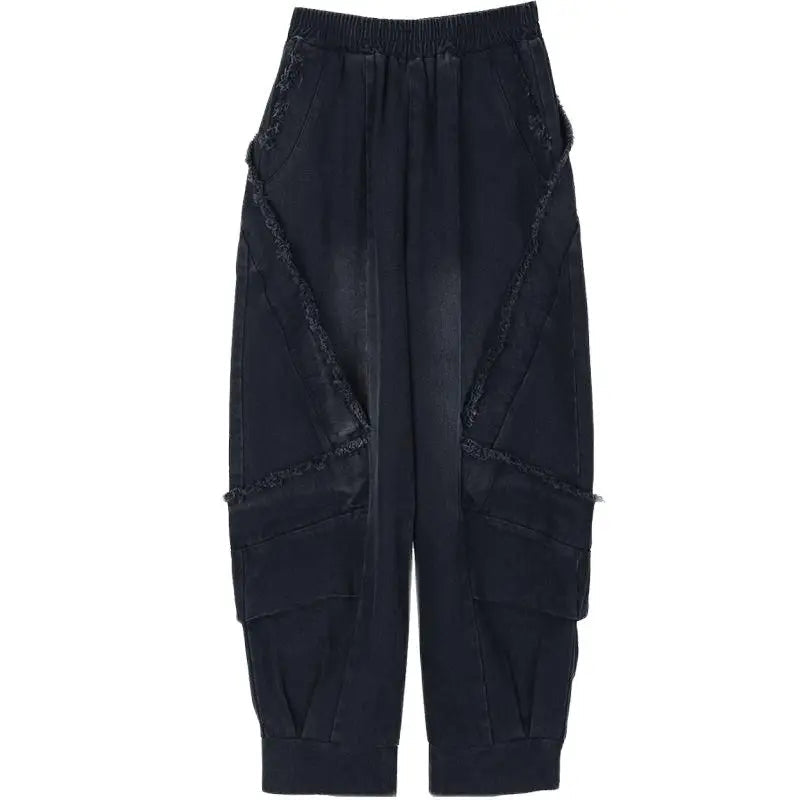 Black Wide-leg Jeans Harlan Pants Loose Fashion Casual Full Length High Waist Patchwork Print Pocket Jeans Women Clothes Spring GONZALES ONLINE SHOP