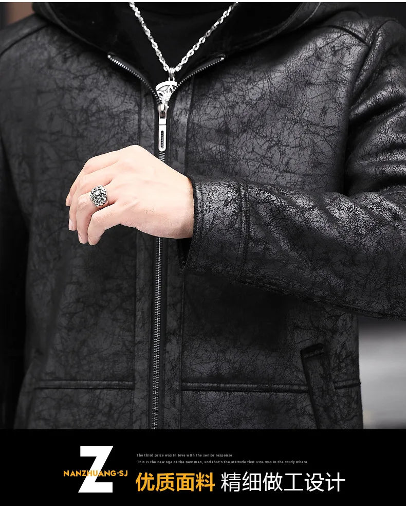 AYUNSUE Winter Coat Men 2022 Warm Hooded Jacket for Men Style 100% Wool Fur Coats Mid-length Black Wool Jackets Business Abrigos GONZALES ONLINE SHOP