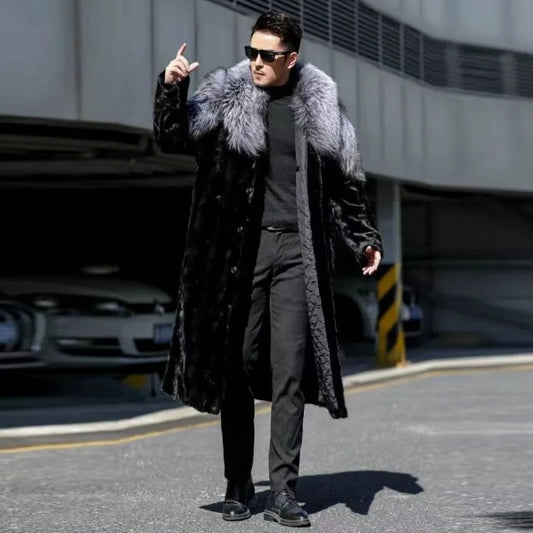 Men's Faux Mink Coat Winter Long Fur Coat Black Color Warm Windbreaker Plus Size Fur Collar Luxur Brands Men's Clothing Jackets GONZALES ONLINE SHOP