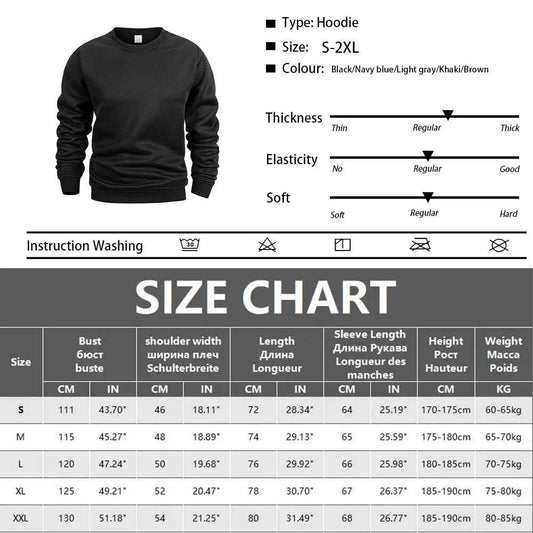 Men's Crew Neck Hoodies Autumn Winter Fleece Warm Casual Loose Pullover Solid Color Round Neck Sport Long Sleeved Sweatshirt