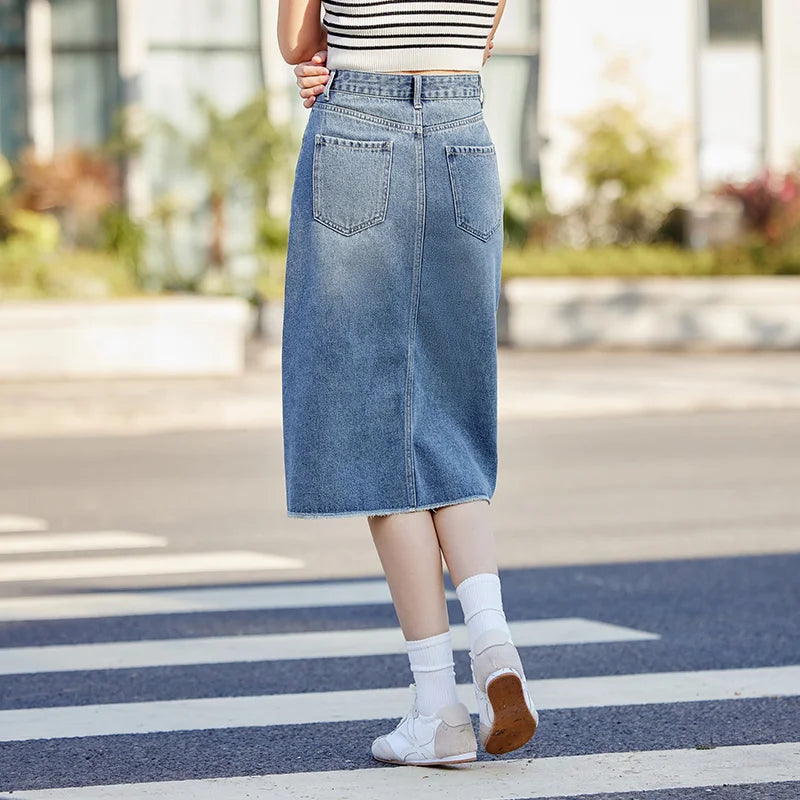 Semir Denim Skirt Women High-waisted Slit 2024 New Spring Straight Skirt GONZALES ONLINE SHOP